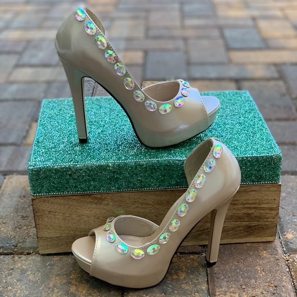 Champagne Rhinestones Dressy Towering Heel Pump - Picture 2 of 9